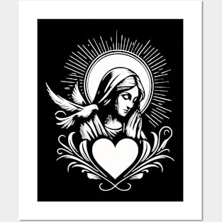 Holy Mary with heart and dove of peace Posters and Art